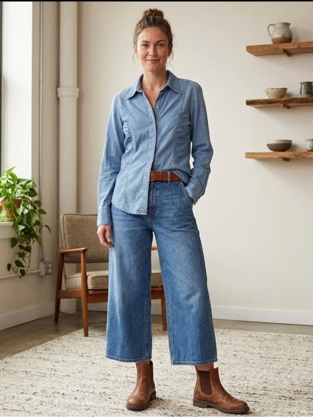 Tommy Hilfiger Blue Denim Shirt Y2K Rouched Front with Hook Eye Closure M